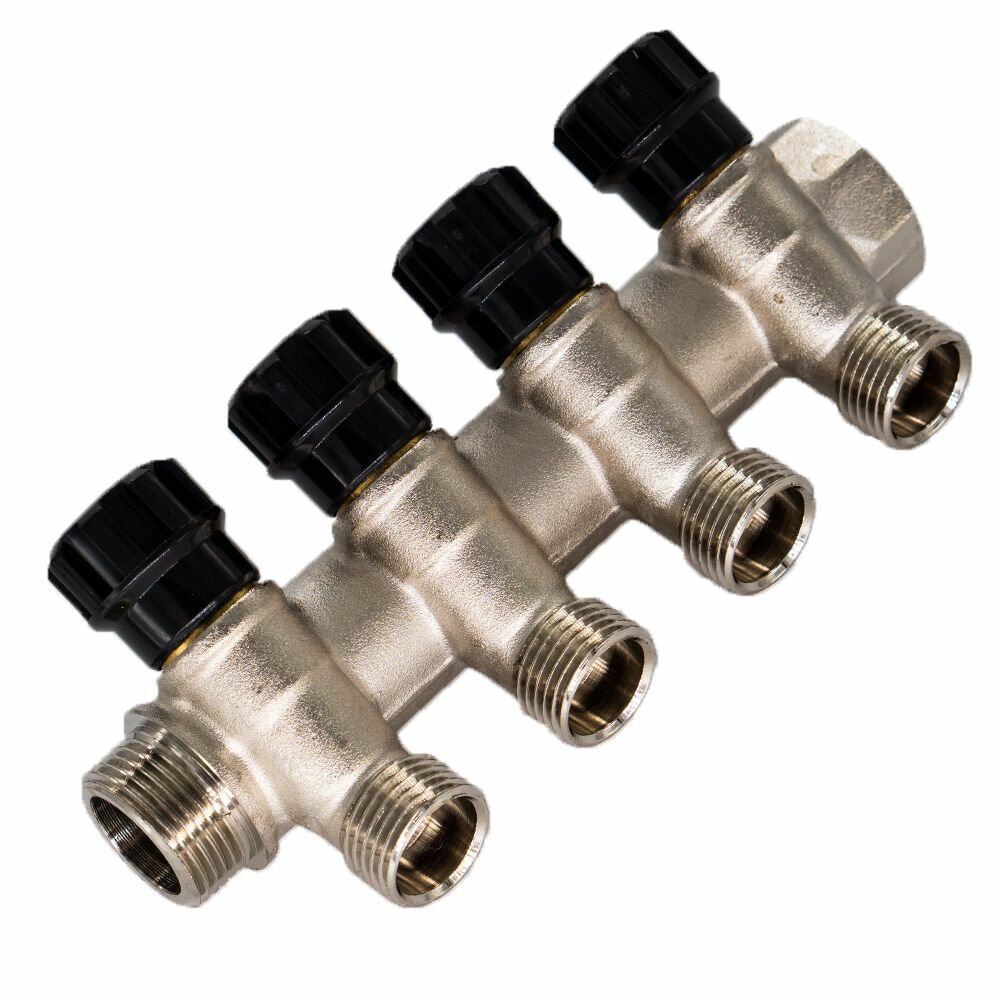 Коллектор для труб СТМ 4 выхода наружная резьба 3/4"х1/2", вентиль C4MV3412N — фото 1