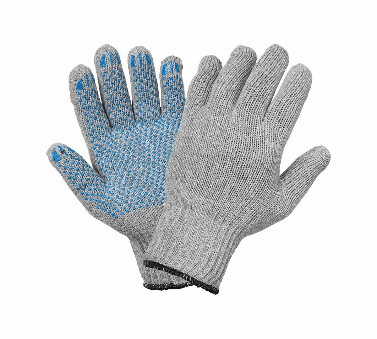 Перчатки трикотажные AIRLINE ADWG031, хлопчатобумажные с ПВХ покрытием, двойные, 5 пар серые, 7.5 класс, 125 г