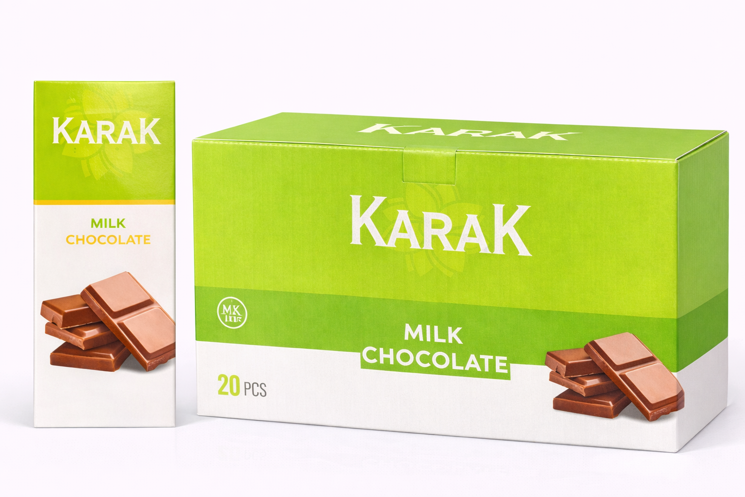 20 штук Шоколадная плитка KARAK Chocolate Green Edition, 76 г, 16.5 × 7.5 см, в коробке, производитель Ne’mat