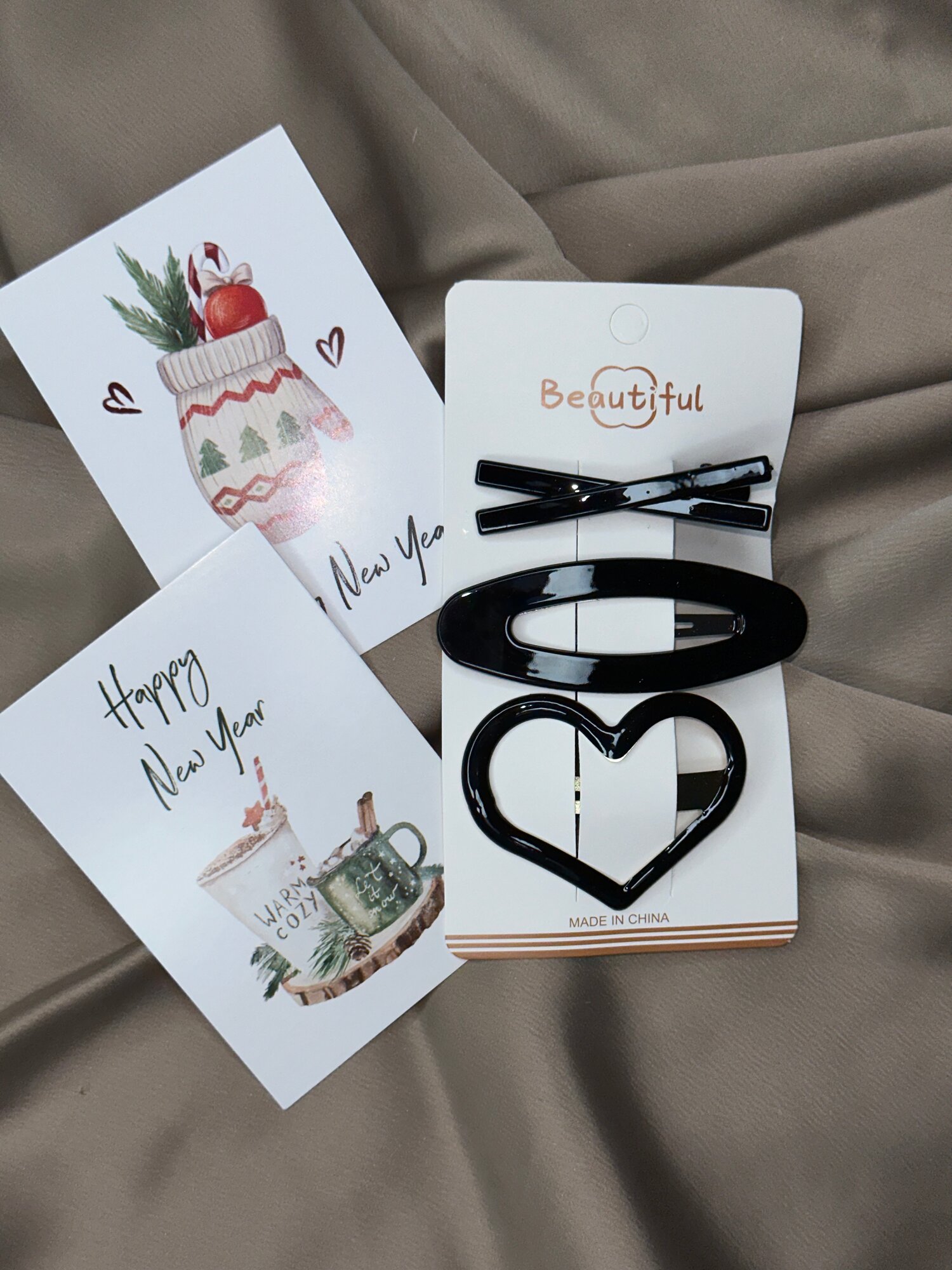 Набор заколок для укладки волос "Сердечко", 3в1, черный, механизм клик-клак