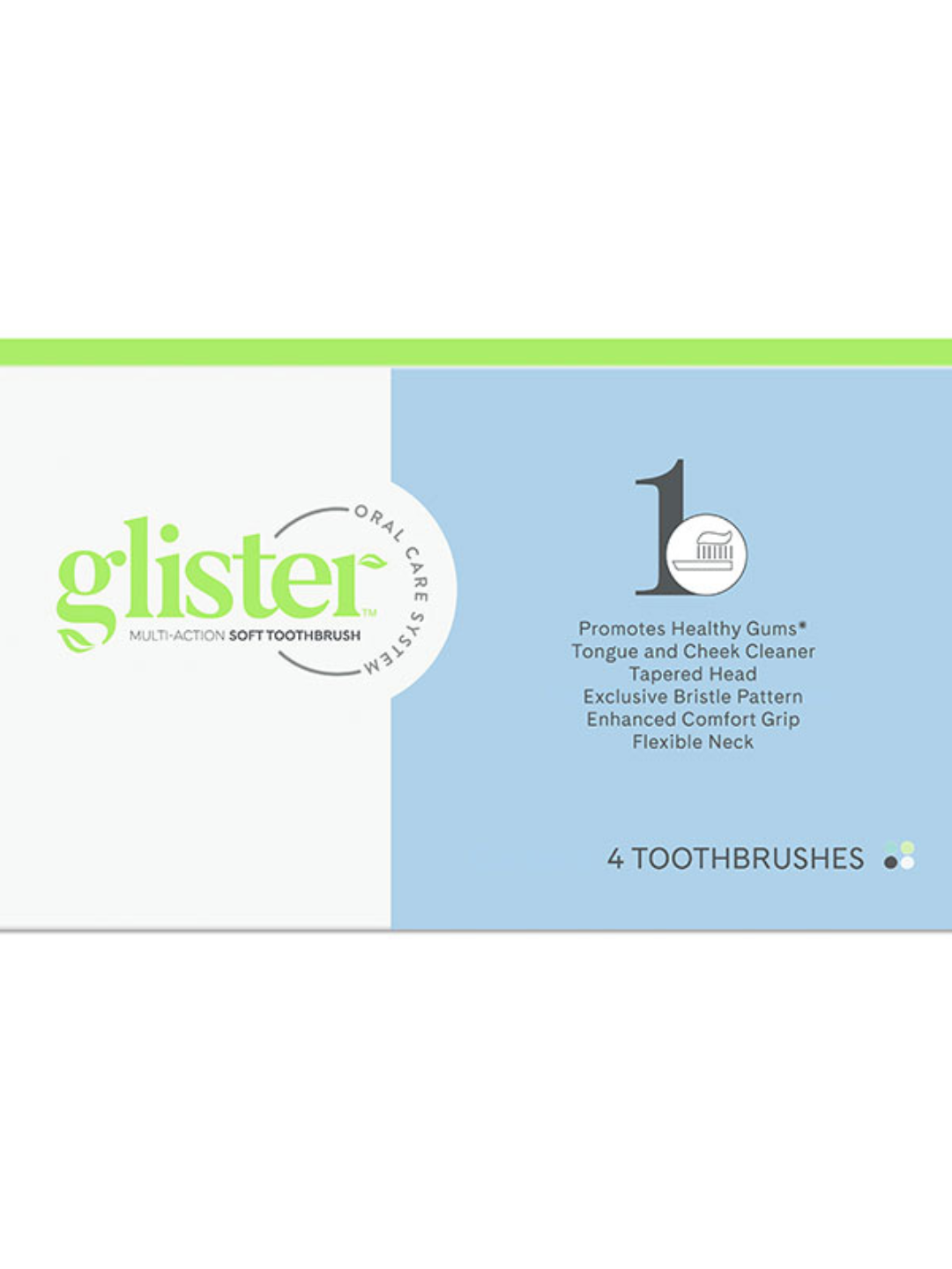 Зубная щетка Glister с мягкой щетиной, 4 шт, с очистителем языка и щек