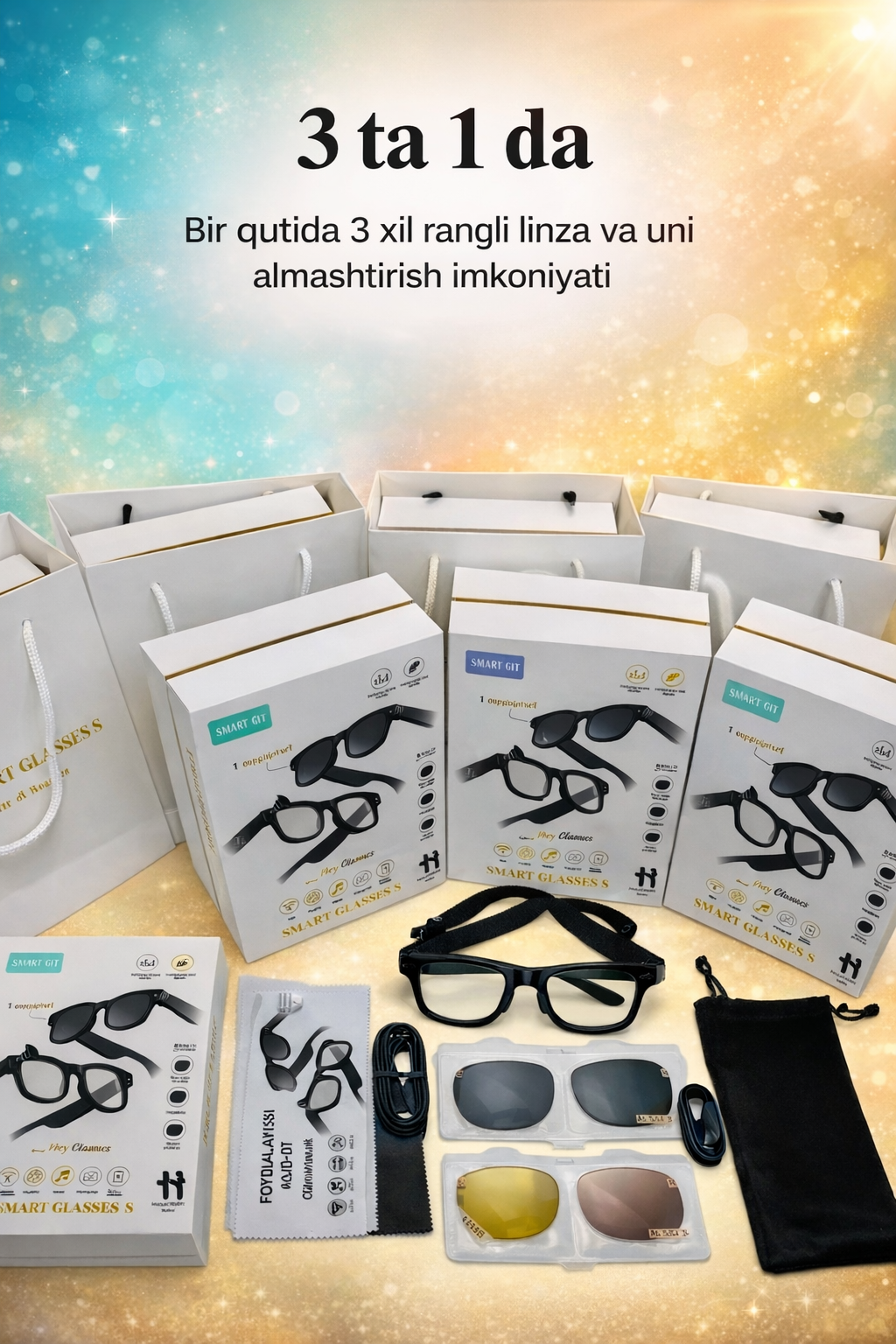 Смарт очки, для смартфона, с камерой, Wi-Fi, Bluetooth, запись видео — фото 1