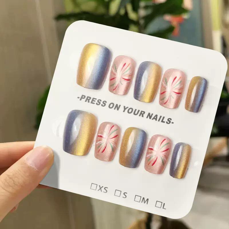 Накладные ногти, 24 шт, с разные дизайны , клеем, средней длины