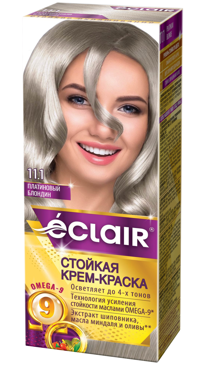 Крем-краска ECLAIR-Omega 11,1 " Платиновый Блондин ", с добавлением масел Омега-9, 100 мл,