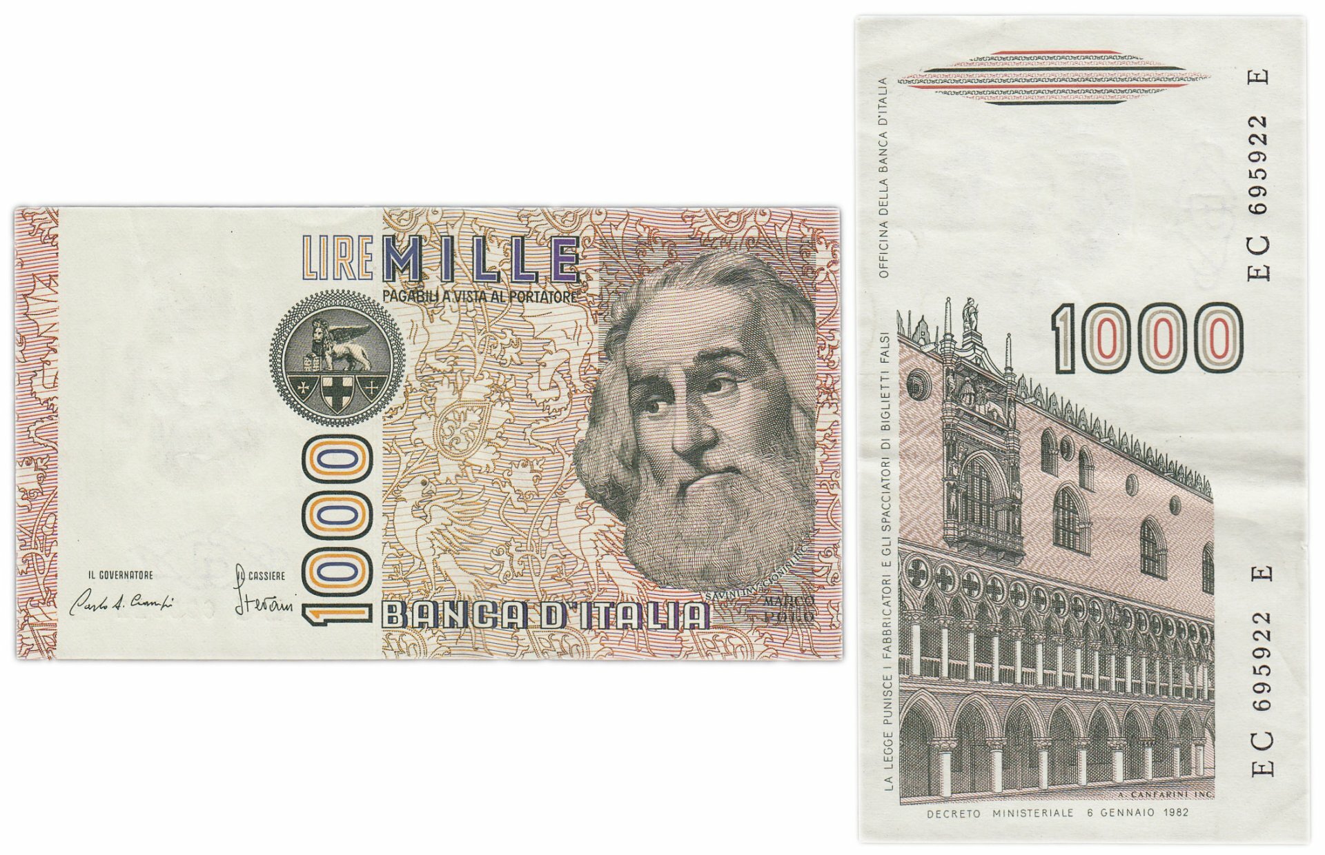 Италия 1000 лир 1982 года