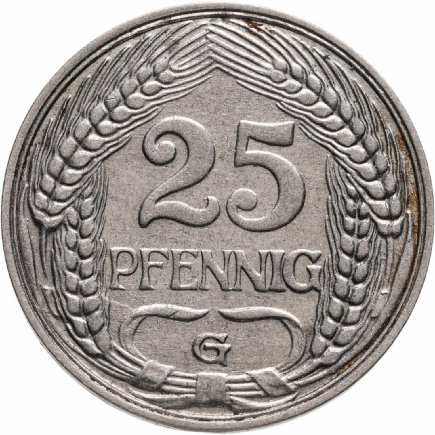 Германия 25 пфеннигов pfennig 1911 G знак монетного двора: "G" - Карлсруэ, Никель, в сохранности XF