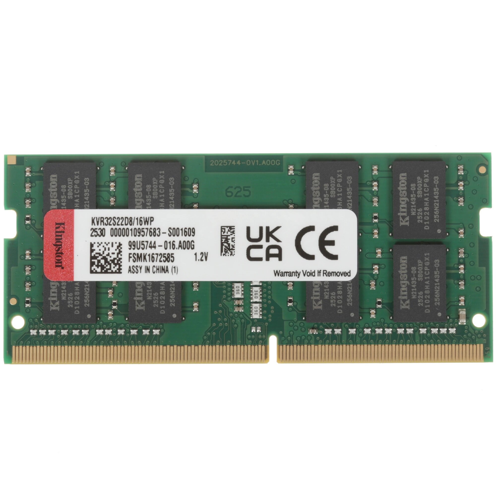 Оперативная память Kingston, 3200MHz, SO-DIMM, (KVR32S22D8/16), DDR4, 3200 МГц