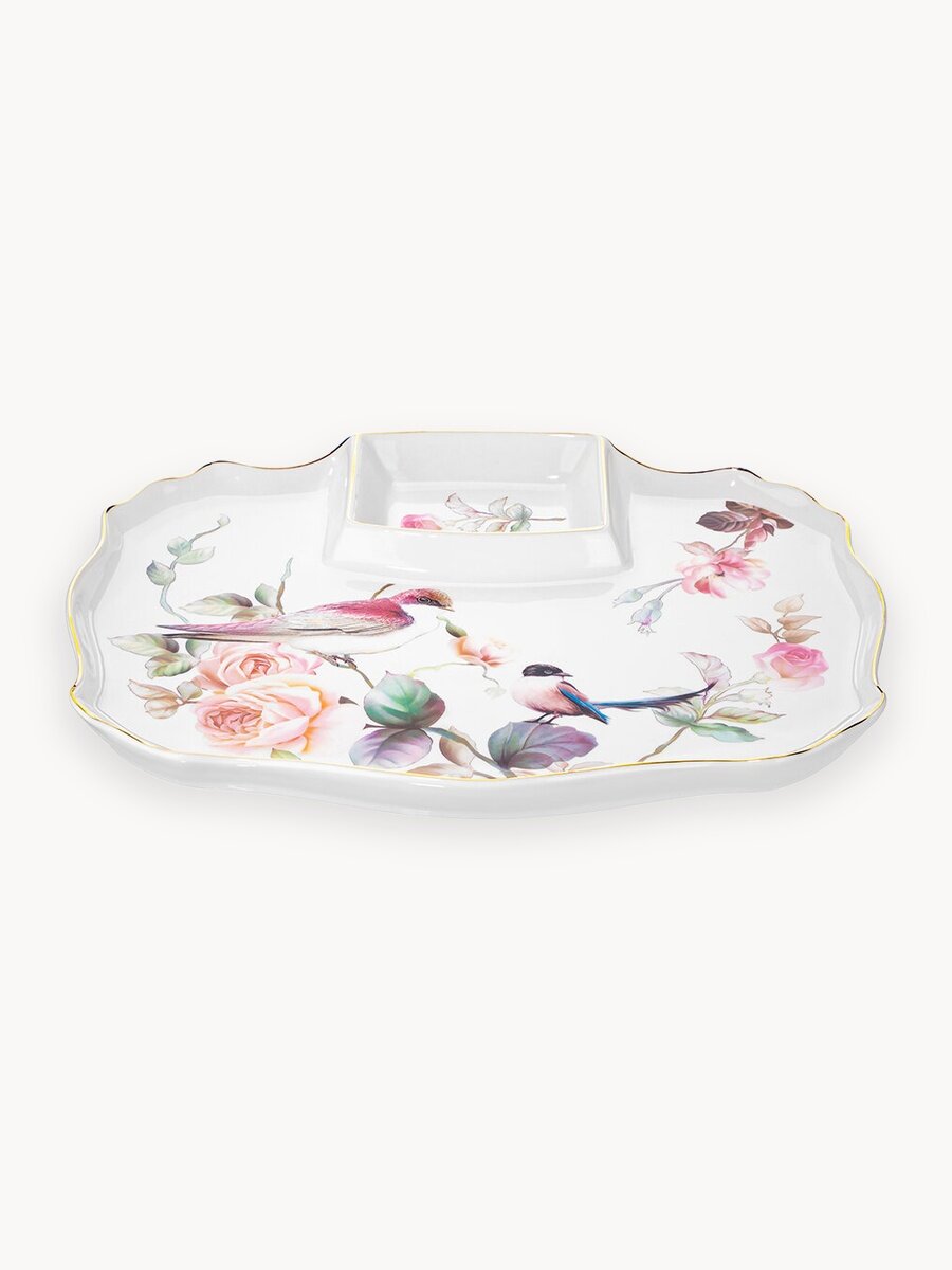 Блюдо сервировочное 27,5х20,5х2,5 см Elan Gallery Певчие птички, фарфор