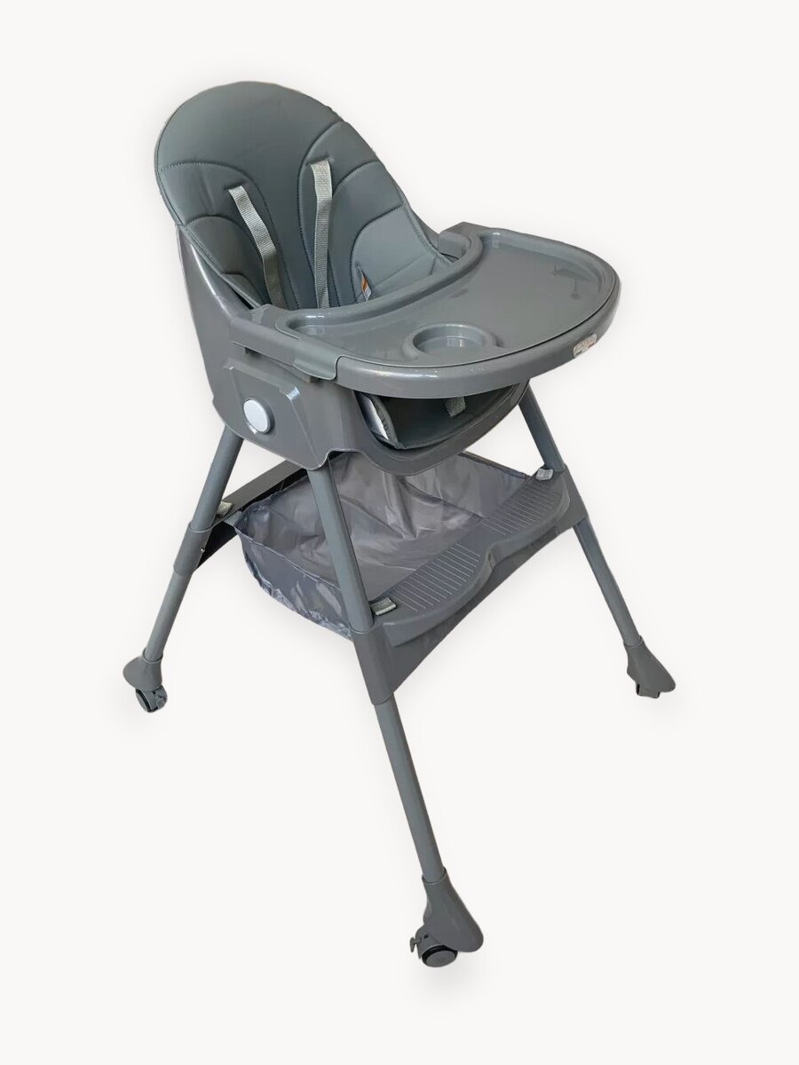 Стульчик для кормления ребенка Bella Baby складной серый на колесах с чехлом из экокожи