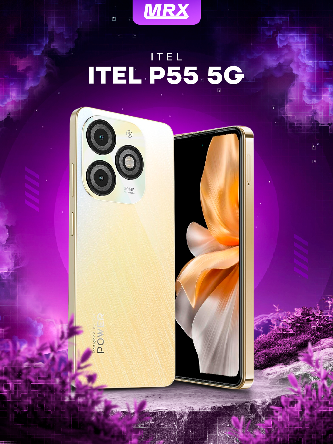 Смартфон Itel P55, 5G, 6/128ГБ, 180Hz, камера 50Мп, аккумулятор 5000мАч, золотой