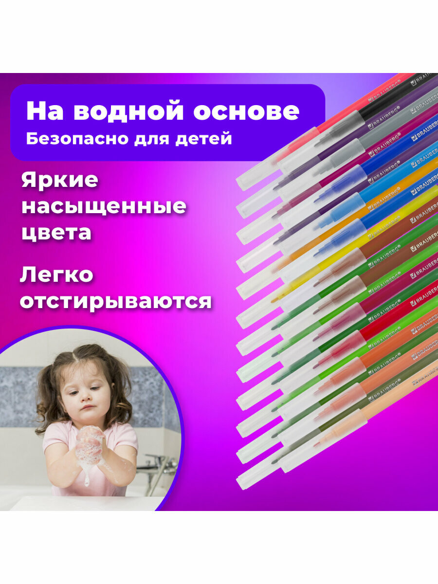 Фломастеры для рисования для детей набор Brauberg Premium, 24 цвета, Классические, вентилируемый колпачок, Пвх-упаковка с европодвесом — фото 1