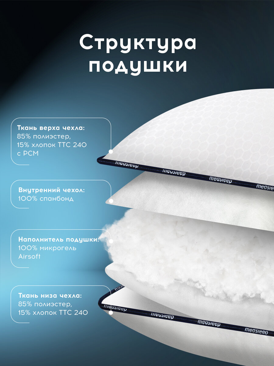 Medsleep Подушка для сна 50х70 "Старлайт" с терморегуляцией Phase Change Material и микрогелем "Airsoft" — фото 1