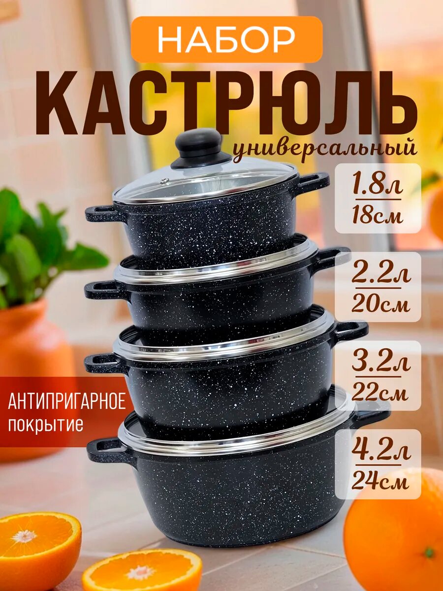 Набор кастрюль Восток Стиль антипригарный для индукции черный