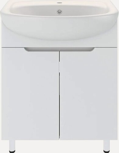 Изображение товара Тумба с раковиной Emmy Агата 60 напольная, 61, 5 см, белая, глянцевая, из МДФ, с дверками, раковина для ванной, фаянсовая, полукруглая, встроенный слив-перелив