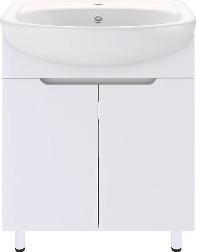 Тумба с раковиной Emmy Агата 60 напольная 61 5 см из МДФ из фаянса белая полукруглая в современном стиле