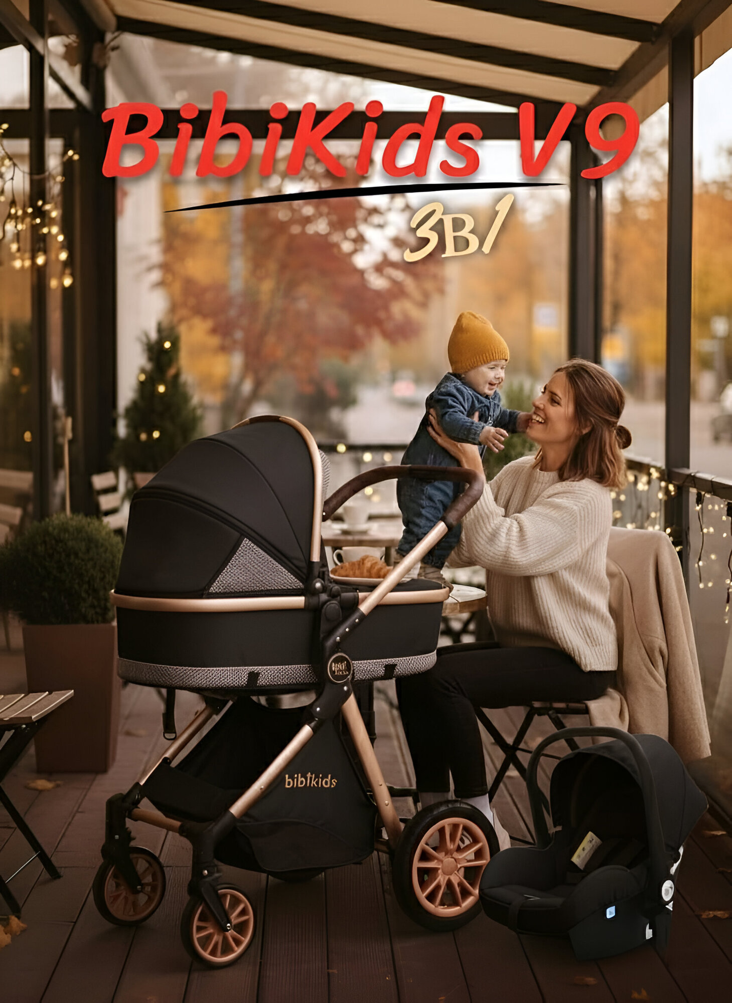 Коляска 3 в 1 для новорожденных трансформер BIBIKIDS V9 (LUXMOM) Полный комплект 2025 NEW