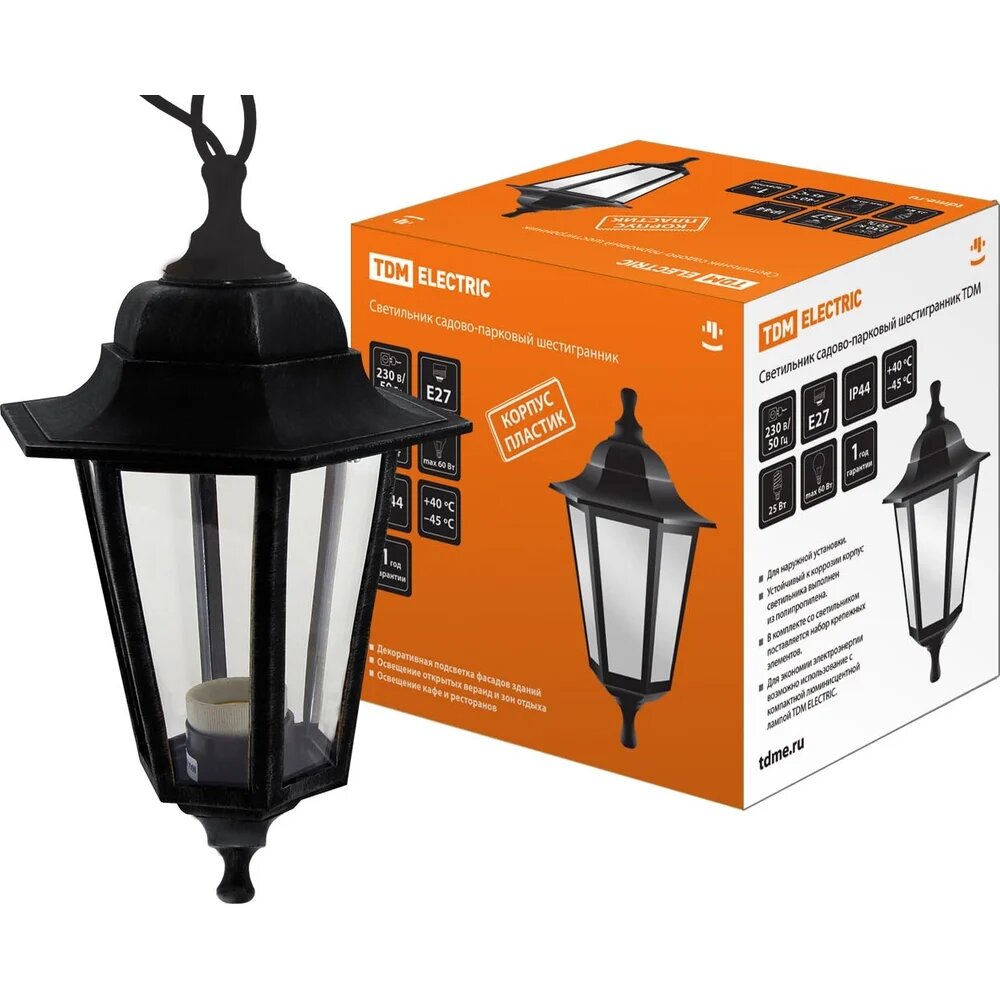 TDM ELECTRIC Светильник садово-парковый НСУ 06-60-001 шестигранник подвес пластик черный SQ0330-0703