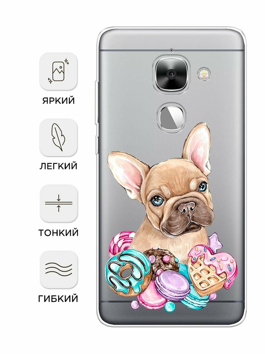 Чехол на LeEco Le 2/2 pro / Лееко Ле 2/2 про с принтом "Бульдог и сладости", прозрачный — фото 1