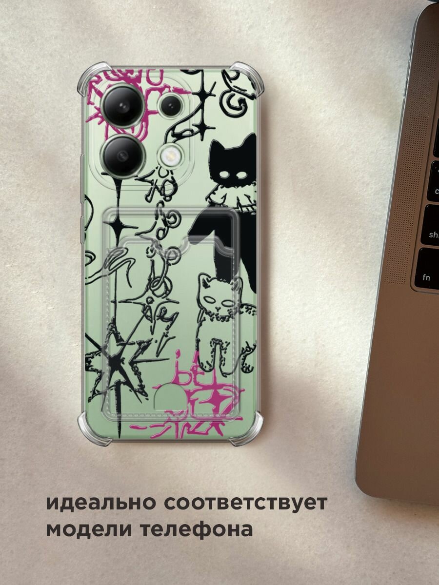 Чехол на Xiaomi Redmi Note 13 4G (Global) (Сяоми Редми Нот 13 4G) с картой и принтом "Готические котики" — фото 1