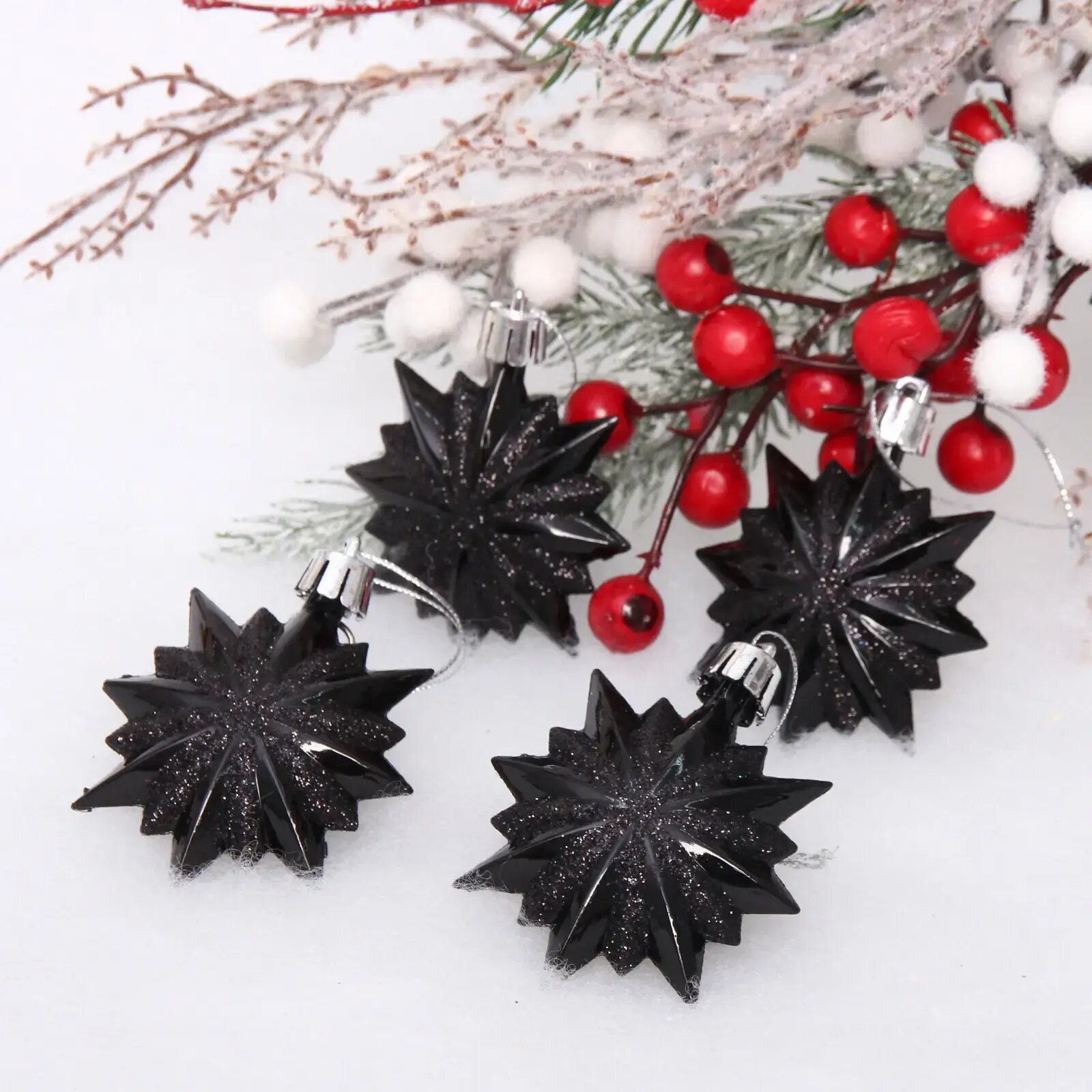 Ёлочные игрушки «Таинственное очарование» Звезда остроконечная 6 см (набор 4 шт), черный, пластик, для елки и декорирования