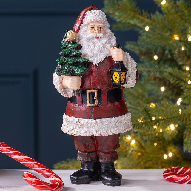 Новогодняя фигурка Санта Клаус с фонариком и елочкой 20 см Due Esse Christmas XNA16003431-1