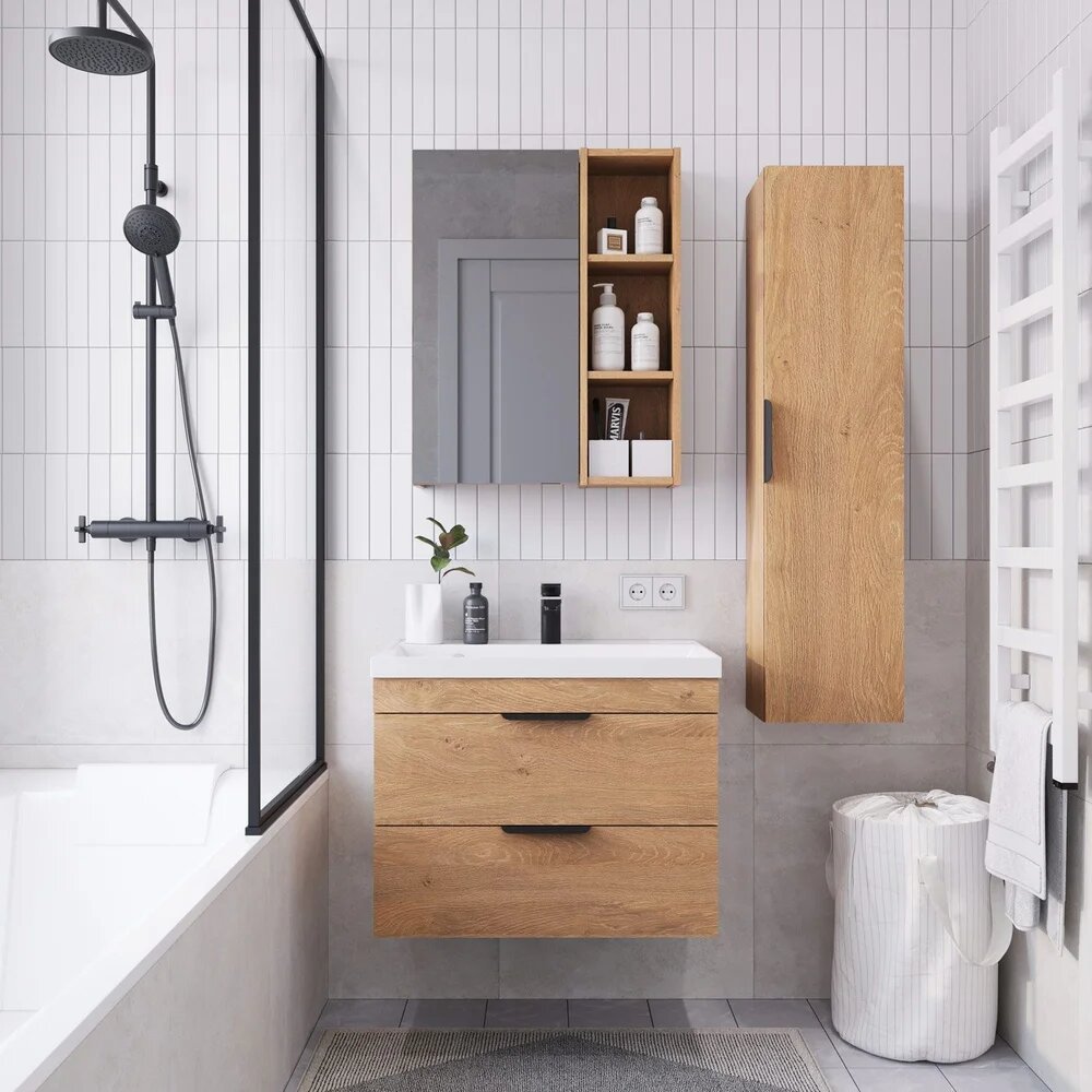 Тумба под раковину тумба для ванной подвесная Итана Alta 70 689х443х520 под умывальник Clarissa 70 Дуб Корбридж натуральный