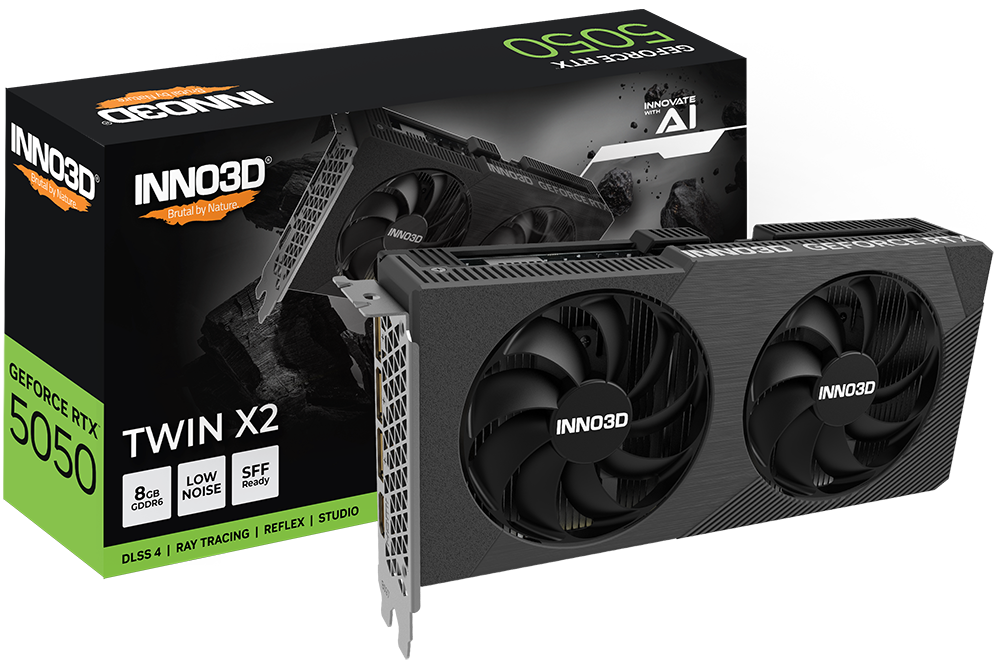 Видеокарта Inno3D RTX 5050 Twin X2, 8ГБ, 128бит, 2хвентиляторная, 2 слота