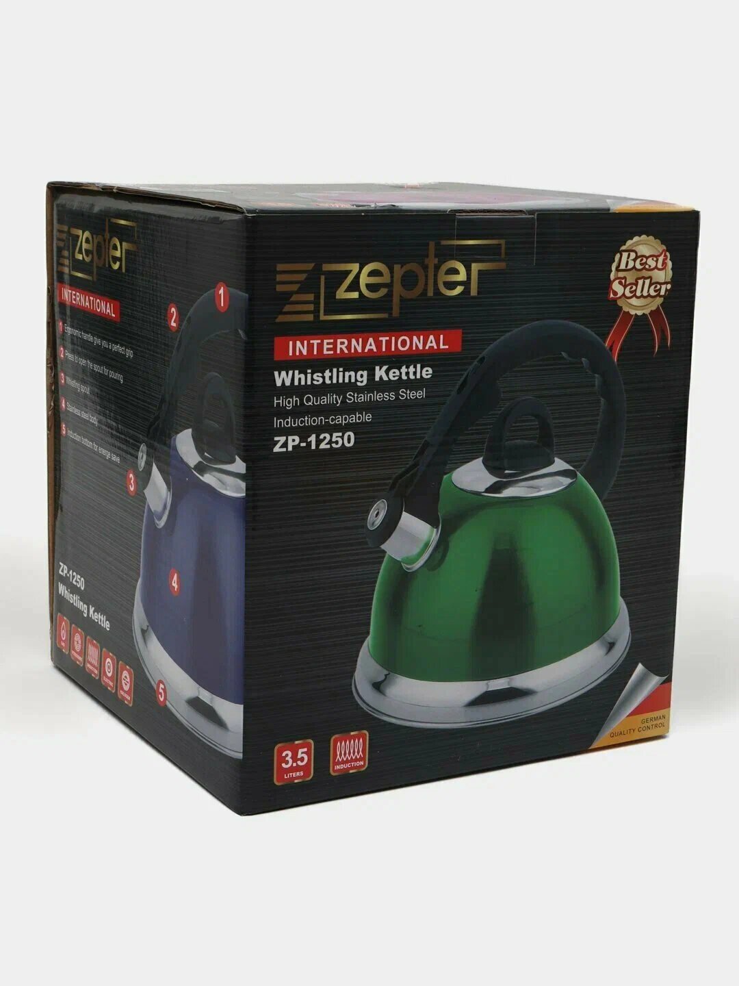 Чайник металлический, со свистком для всех видов плит, 3,5 л — фото 1