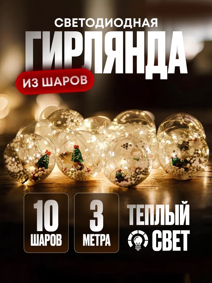 Новогодняя светодиодная гирлянда-штора, новогодние шары (10шт) 3 метра
