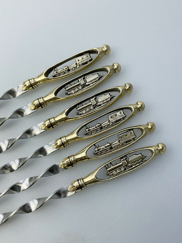 Набор из 6 шампуров "Паровоз", латунь (в колчане) — фото 1