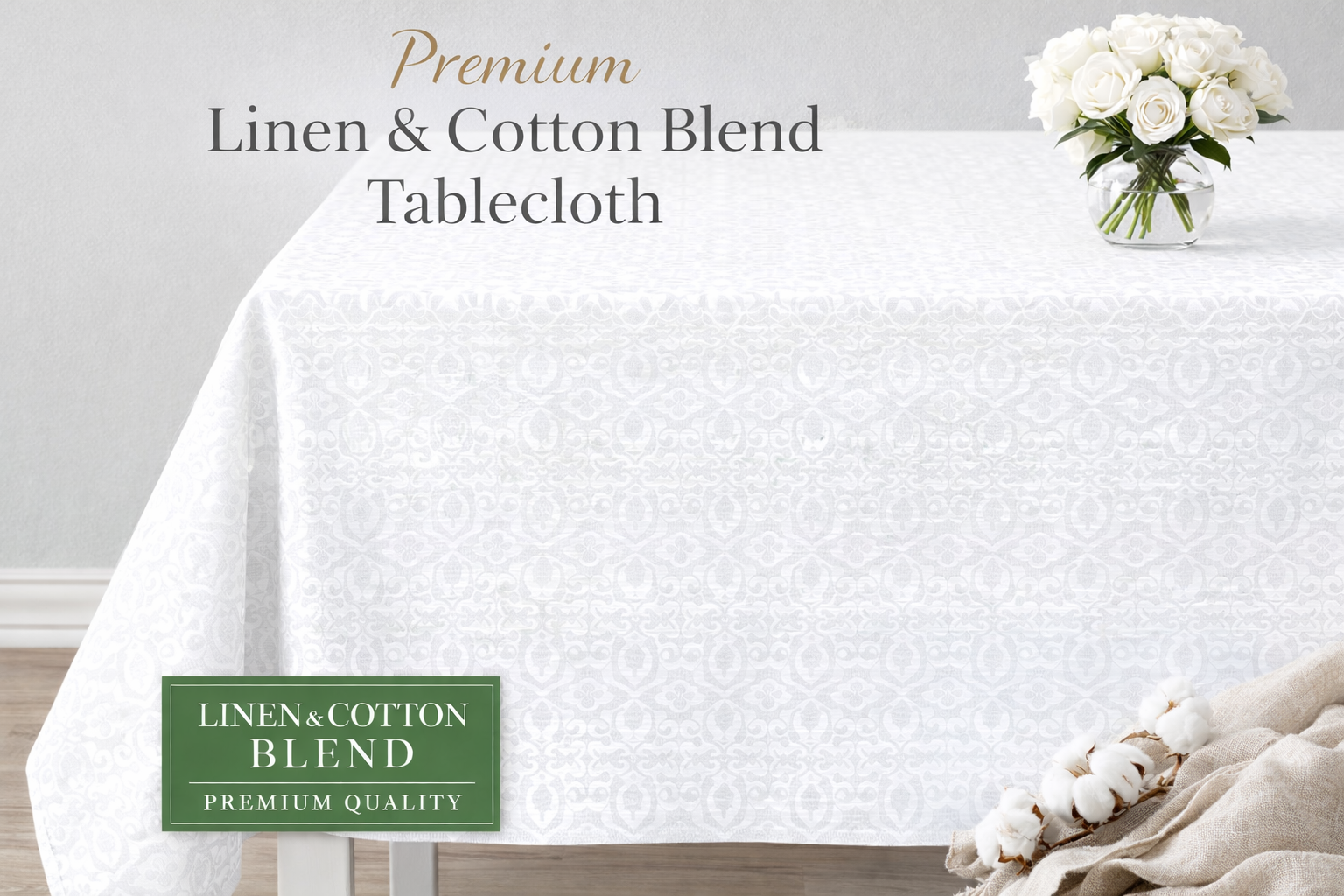 Скатерть белоснежная льняная, с жаккардовым плетением, размер 140*180 см