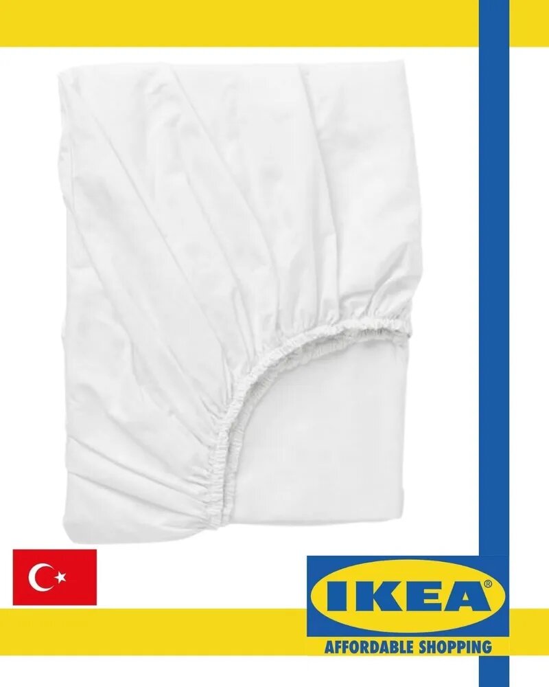 IKEA Простыня на резинке 140x200 см хлопок, белый однотонный