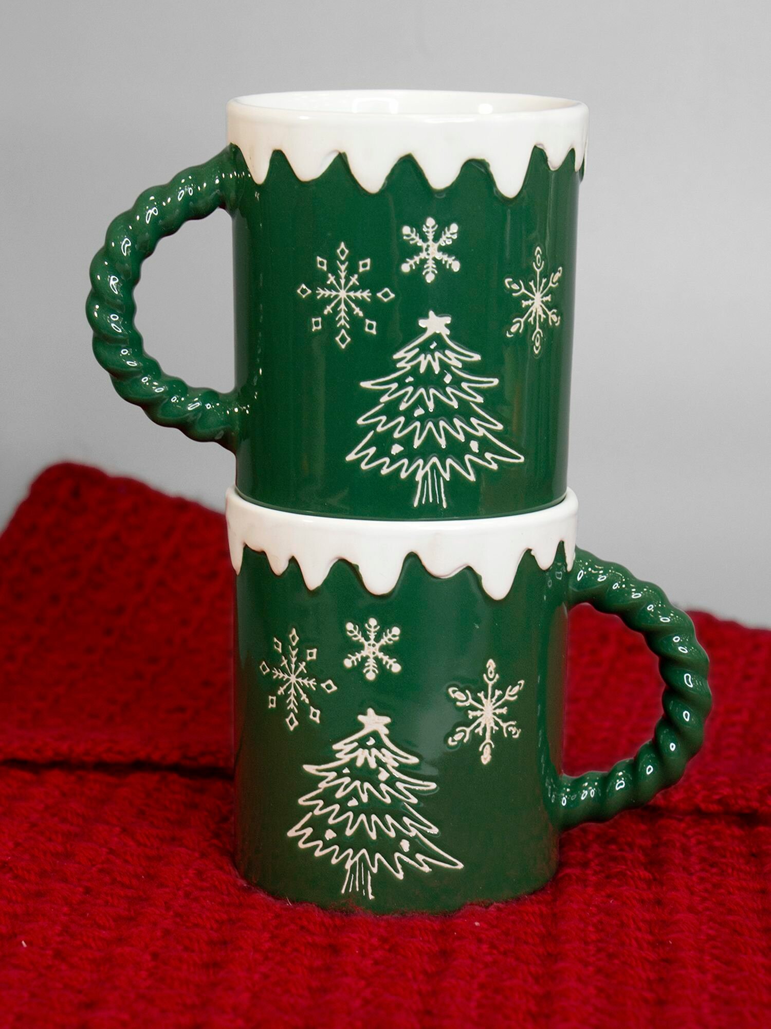 Набор кружек рельефных "Зимний свитер с елкой", федерация, 300 мл. - 2 шт