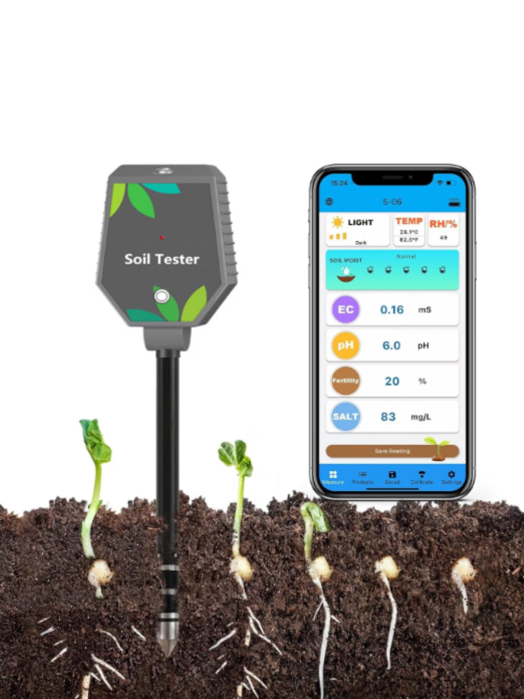 Умный тестер почвы 8-в-1 Bluetooth: pH, EC, влажность, температура — фото 1