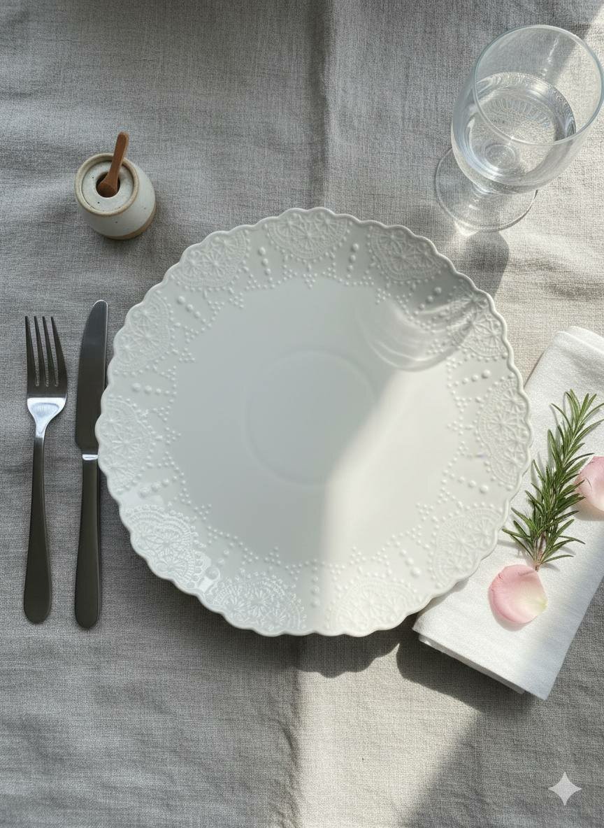 Тарелка обеденная керамическая 25 см «Нежное кружево», рельефный ажурный край