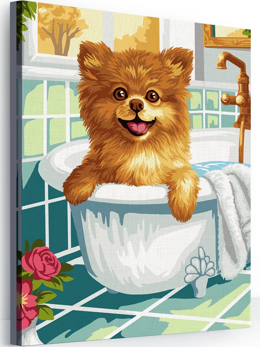 Картина по номерам на холсте с подрамником 40х50 см Шпиц