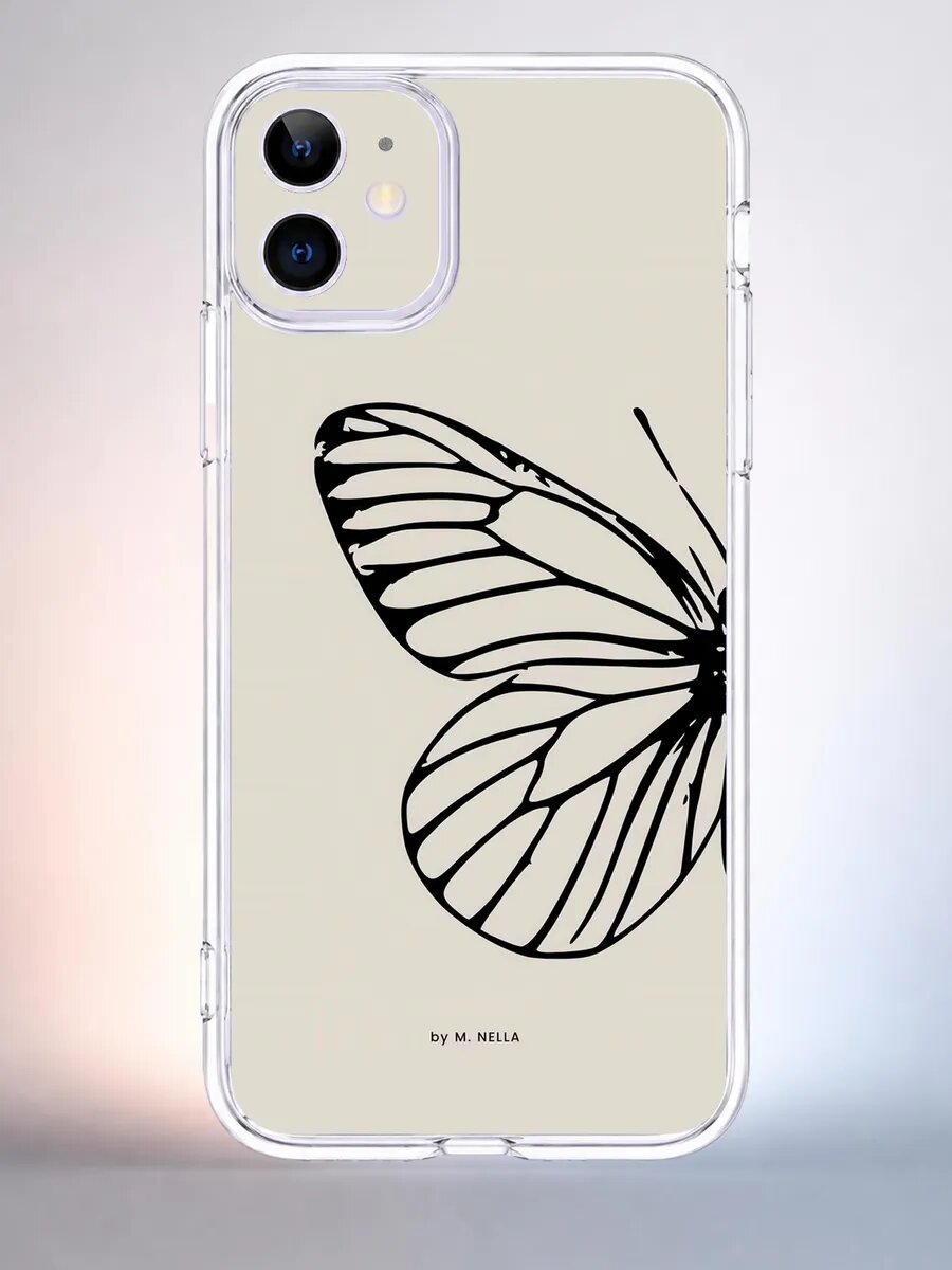 Чехол iPhone 11 бабочка силиконовый прозрачный