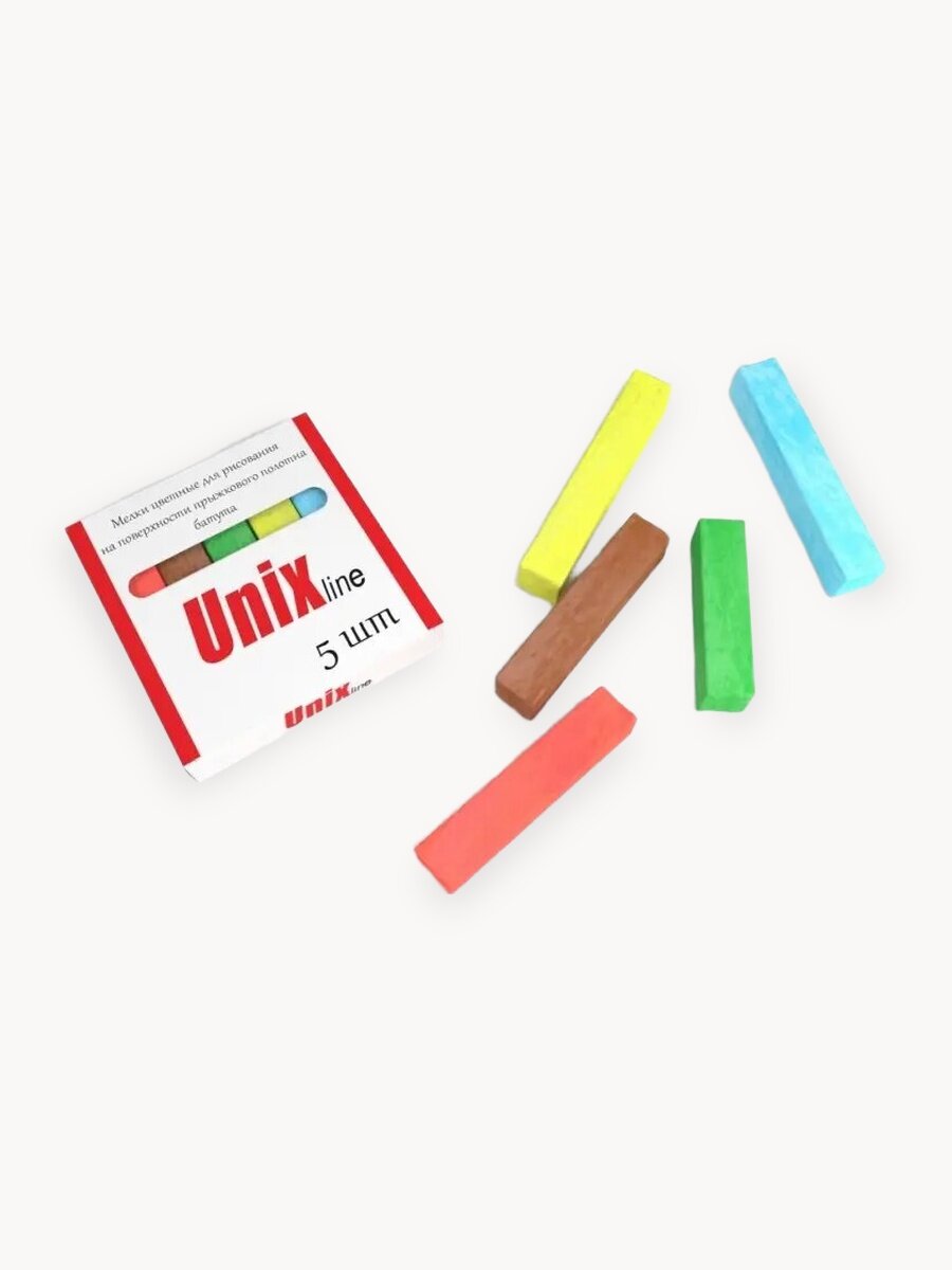 Мелки для рисования на батуте UNIX Line, 5 шт. (цвета: белый, красный, желтый, синий, зеленый) UNIXLINE