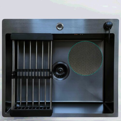 Изображение товара Мойка для кухни VERMON 6050 зерно графит, в подарок дозатор, каландр, сифон, гофра