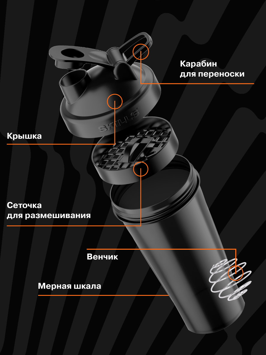 Skills Nutrition шейкер для спортивного питания Черный 600 мл — фото 1