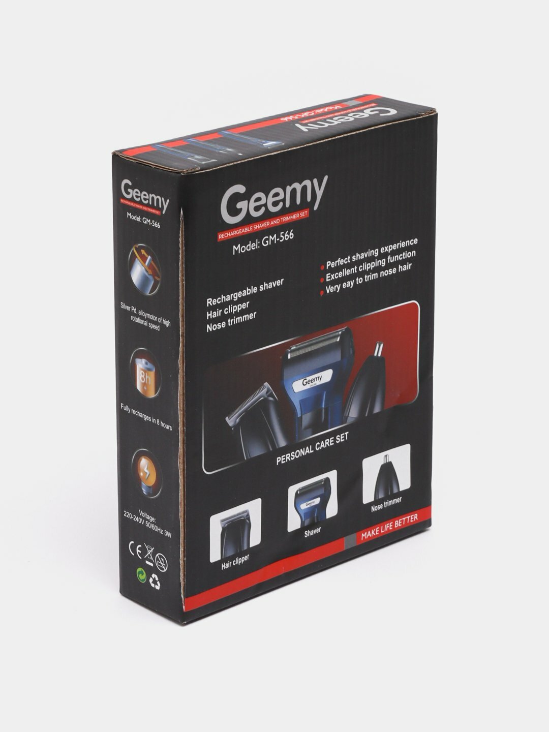 Триммер для бороды Geemy GM-566, 3 в 1, для бороды, ушей и носа — фото 1