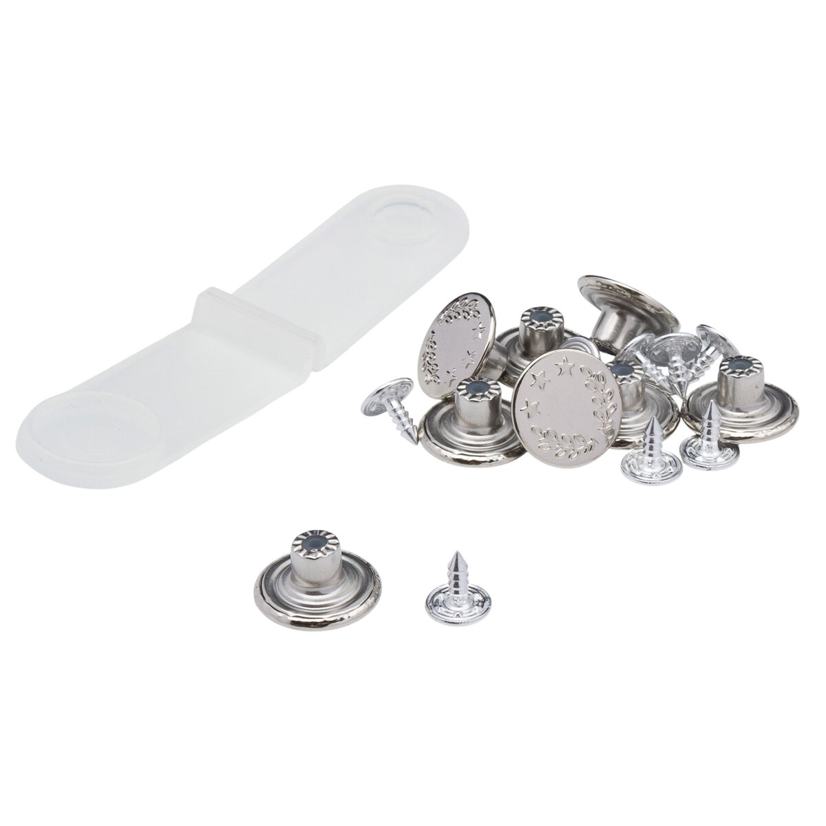 Пуговицы для джинсов 17 мм Hobby&Pro 'Лавровый венок' металл (никель) 8 шт + инструмент для установки