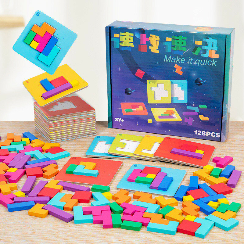 Kids wooden construction puzzle with vibrant blocks for learning and family bonding jigsaw