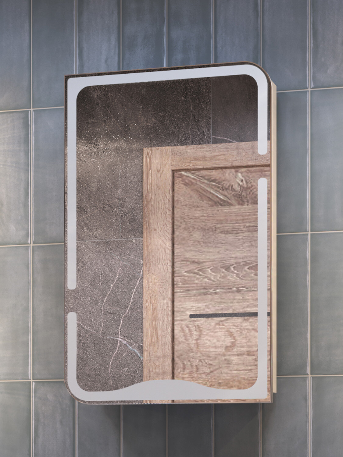 Зеркало в ванную с шкафом Каллао с полками 44х14.4х70 см Белый / Зеркальный