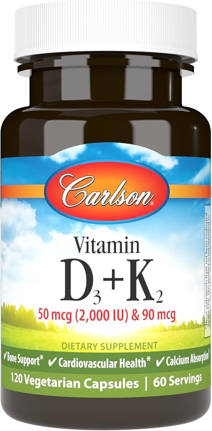 Витамин D3 + K2 Carlson 2000 МЕ, 60 капсул для здоровья костей и иммунитета