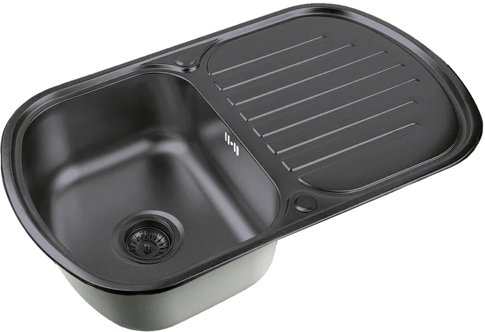 Мойка кухонная Zorg Inox PVD SZR 7749 GRAFIT металлическая 77x49 с крылом овальная черная