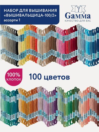 Изображение товара Набор нитки мулине Gamma "Вышивальщица-100/2", хлопок, 100 цветов 8 м ассорти №3