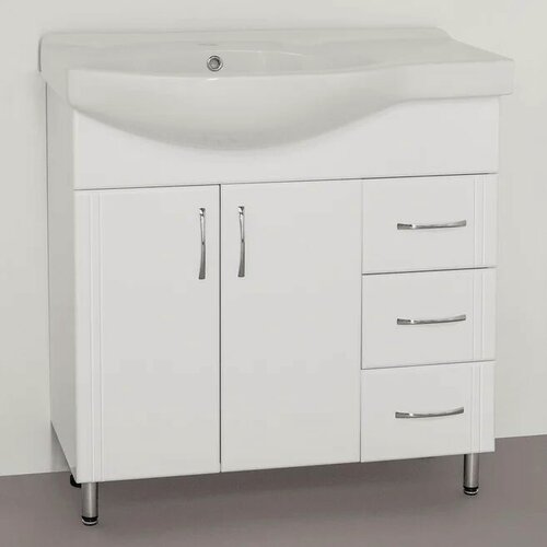 Изображение товара Тумба с раковиной Style Line Эко Стандарт №25 82 напольная, 83 см, белая, глянцевая, с ящиками, с дверками, раковина для ванной, фарфоровая, прямоугольная, встроенный слив-перелив