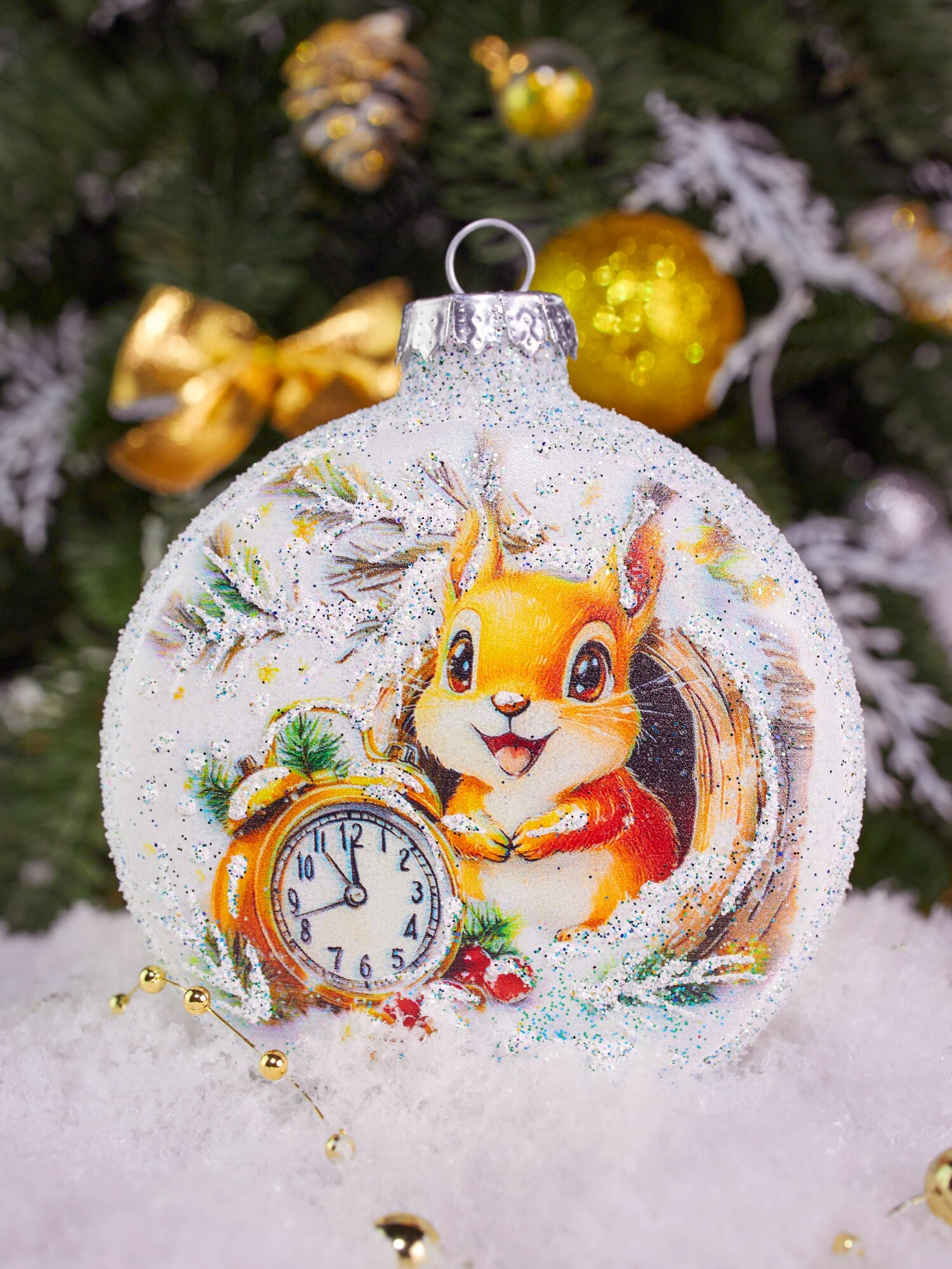 Елочная игрушка стеклянная медальон 75 мм