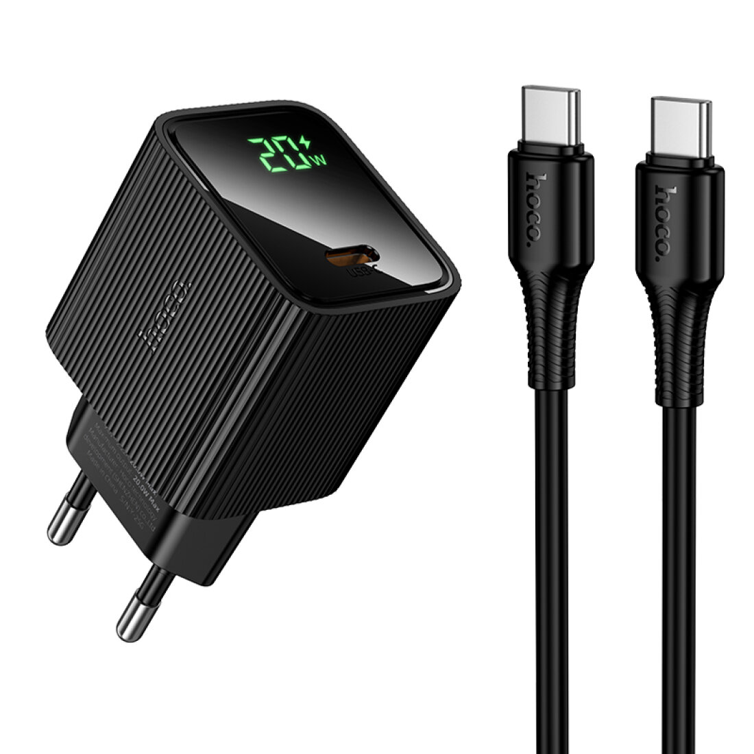 Сетевое зарядное устройство 1 PD 20W (CS82A) HOCO Type-C to Type-C с дисплеем черный